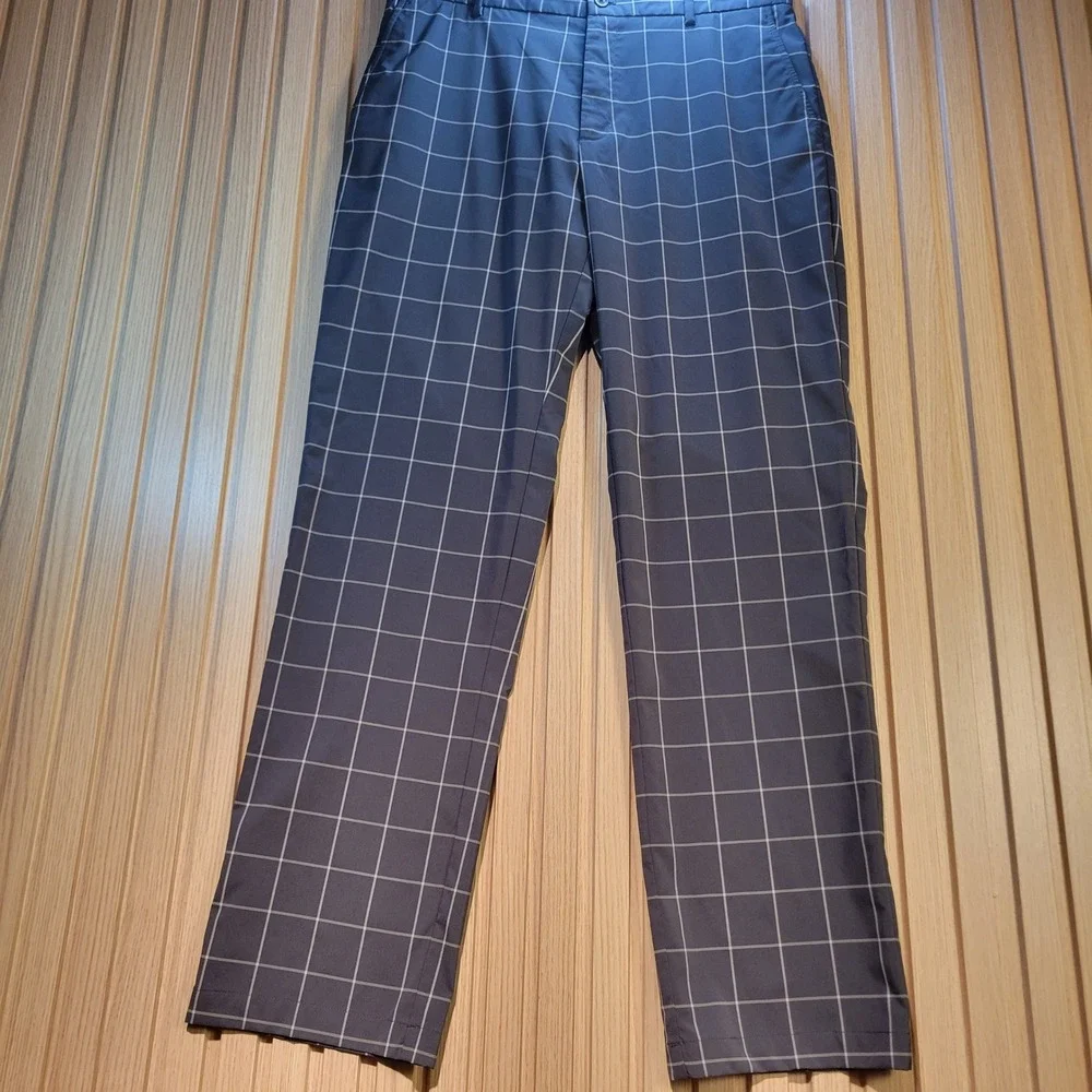 Slazenger Mens Golf Pants 34x32 Gray Windowpane Plaid Performance Trousers